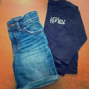 Cat n Jack shorts LongsleeveHurleyT-shirt (18 mos)